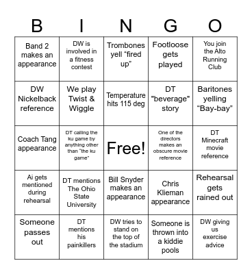 Band Camp Bingo Card
