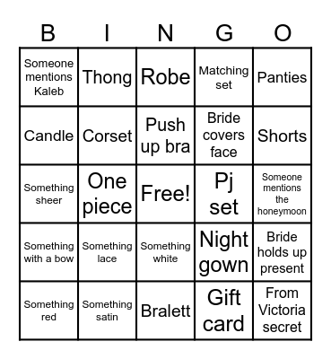 Megs Lingerie party Bingo Card