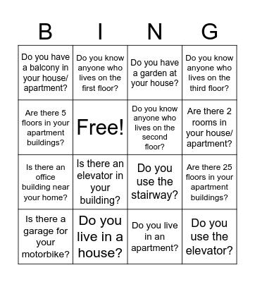 House and Neighborhood Bingo Card