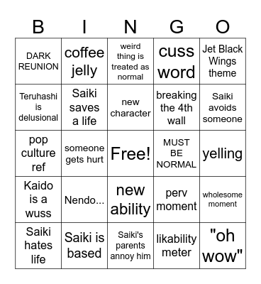 Saiki K Bingo Card