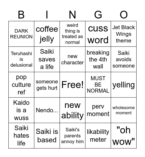 Saiki K Bingo Card