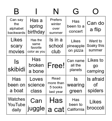 Classmate Bingo 2 Bingo Card