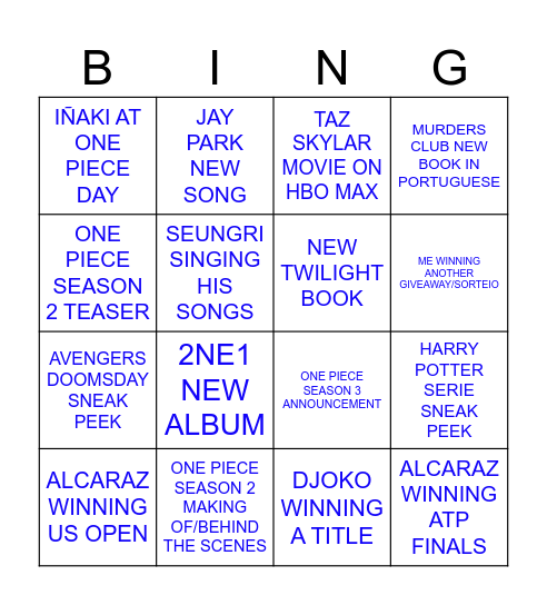 BINGO CARD 2025.2 Bingo Card