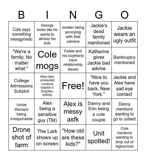 WALTER BOYS S2 BINGO Card