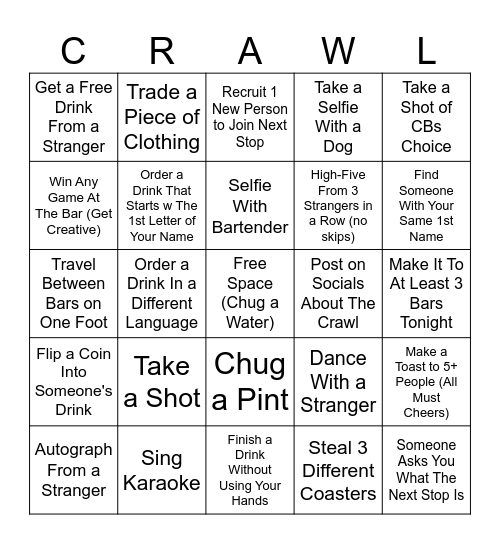 Summer Crawl 2025 Bingo Card