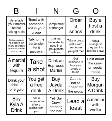Espresso Martini Crawl Bingo Card