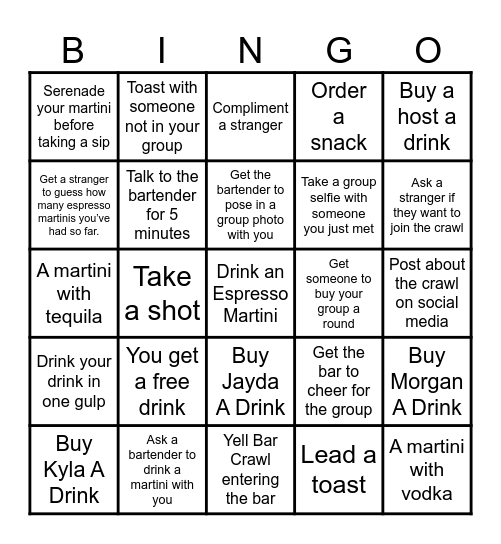 Espresso Martini Crawl Bingo Card