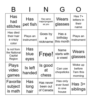 Speed dating bingo Card