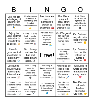 Famous Koreans Irregular Past Bingo Card