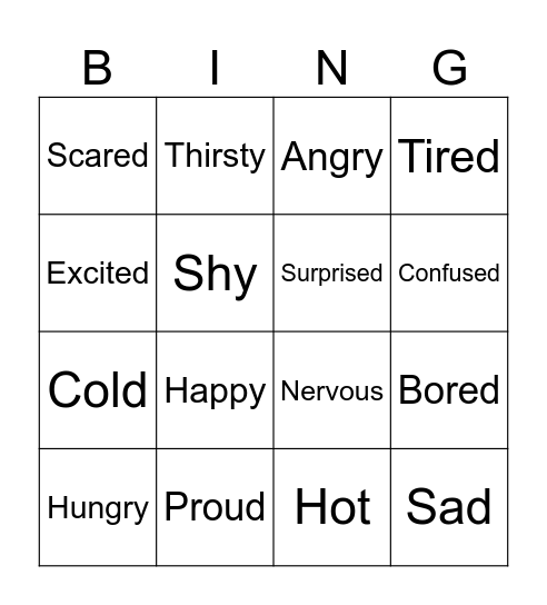 Emotions & Feelings Bingo Card