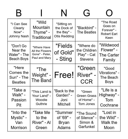 Nature Songs Bingo Card