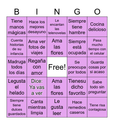 Bingo día de las madres. Bingo Card