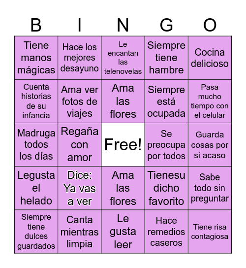 Bingo día de las madres. Bingo Card