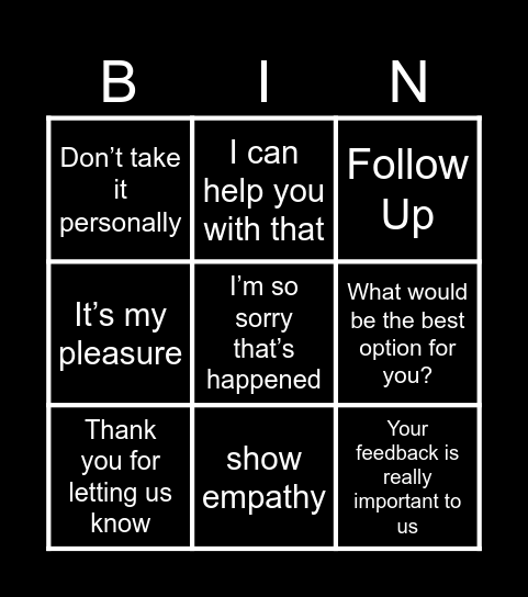 Empathy statements for contact centres BINGO Card