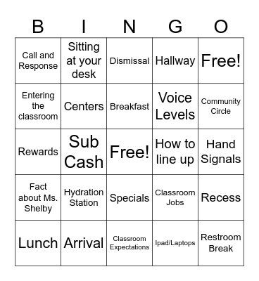 Classroom Procedures and Expectations Bingo Card