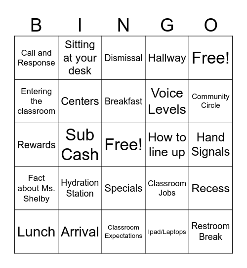 Classroom Procedures and Expectations Bingo Card