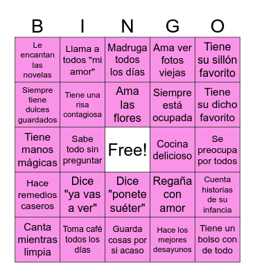 Bingo para Mamá Bingo Card