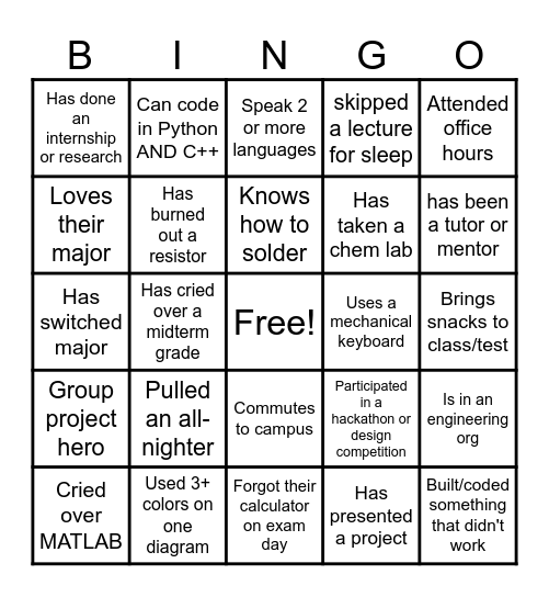 T-Prep Bingo (find someone...) Bingo Card