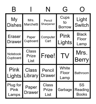 Classroom Bingo Card