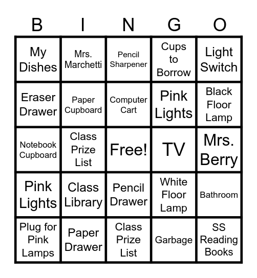 Classroom Bingo Card