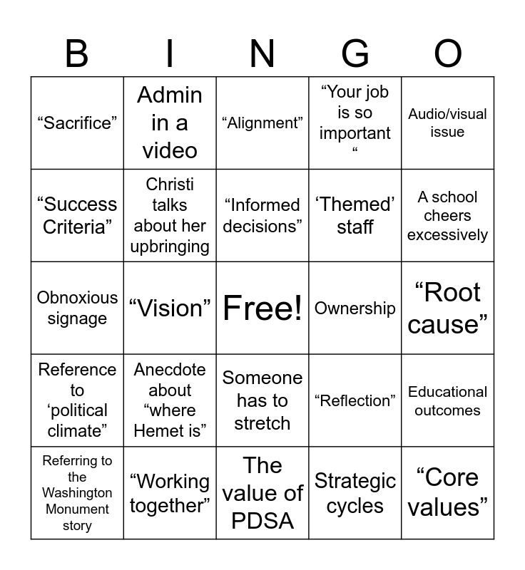 Kickoff Bingo Card
