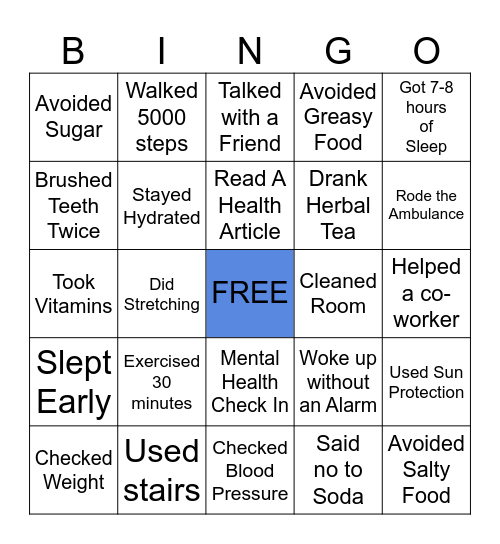 HEALTH BINGO Card