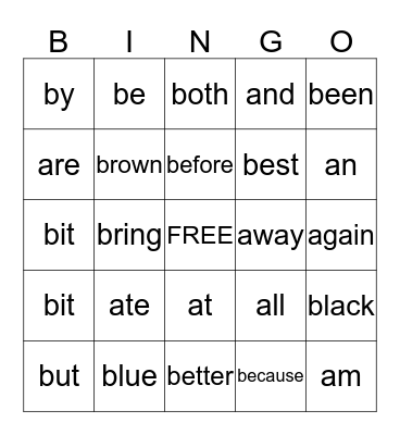 B Sight Words Bingo Card