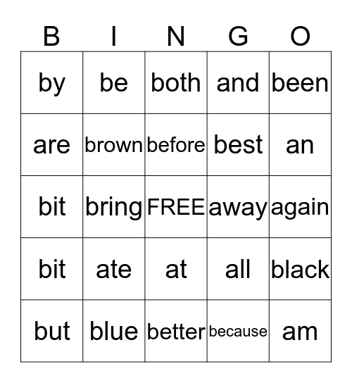B Sight Words Bingo Card