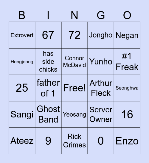 Nico's Birthday Bingo Card