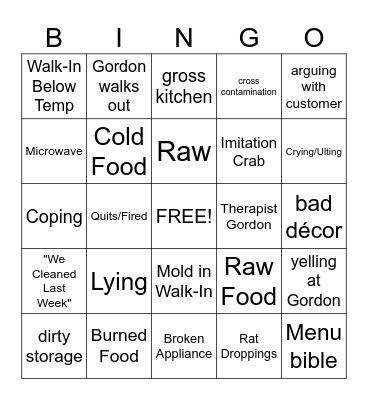 Kitchen Nightmares Bingo! Bingo Card