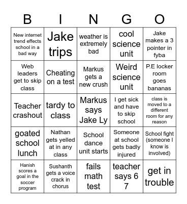 8th grade bingo Card