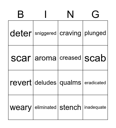 Vocabulary Bingo Card