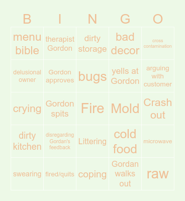 kitchen nightmares bingo Card