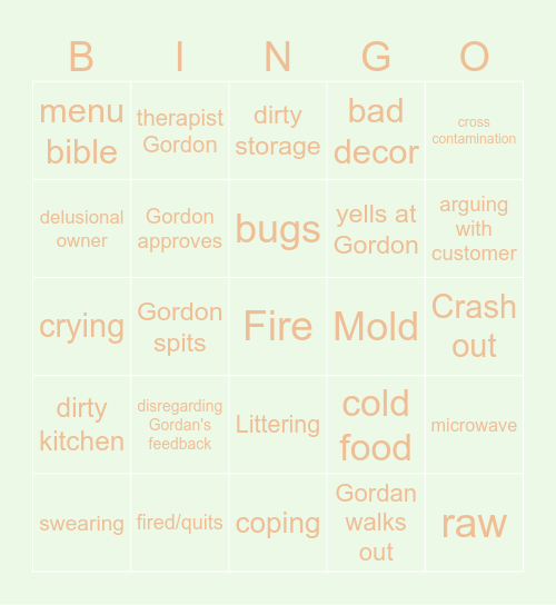 kitchen nightmares bingo Card