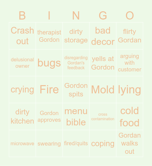 kitchen nightmares bingo Card