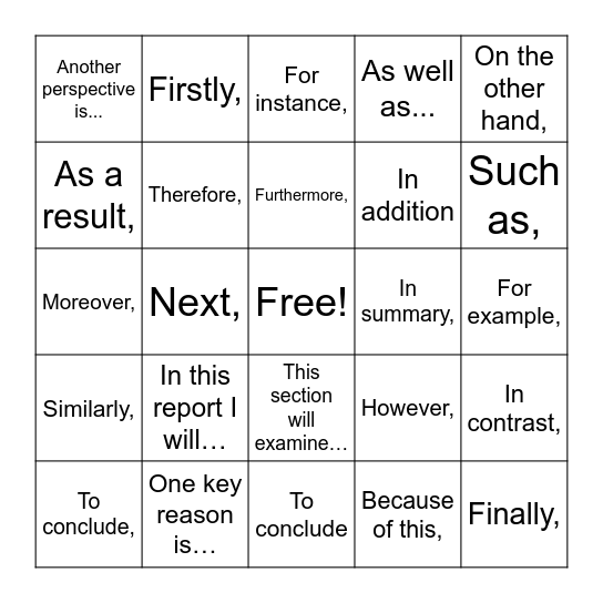 Academic Structure Bingo Card