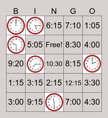 Telling Time Bingo Card