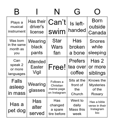 CathOlympics BINGO Card