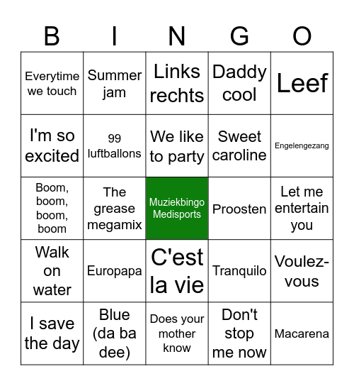 Mega Medisports Muziekbingo Card