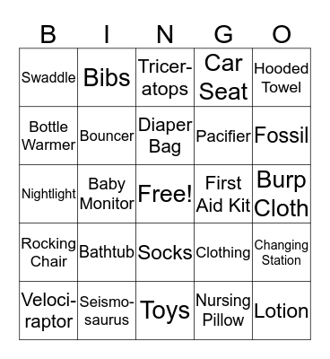 Baby Dino Bingo Card