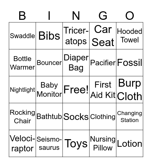 Baby Dino Bingo Card