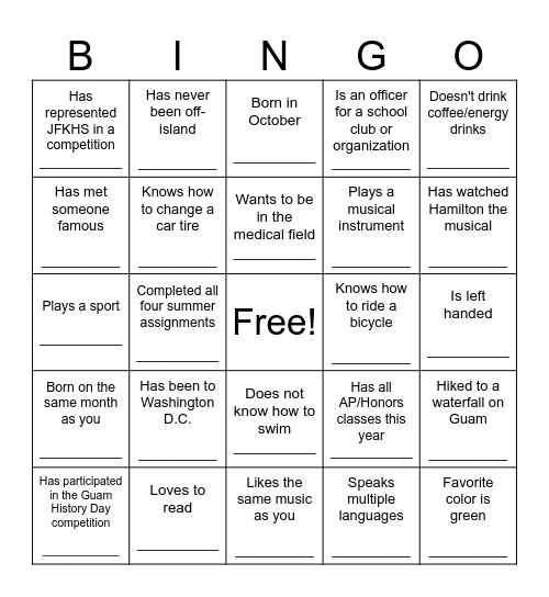 Human Bingo Card