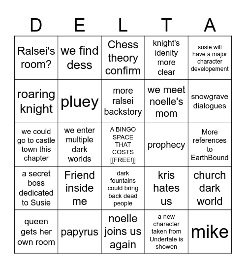 Deltarune chapter 4 bingo Card