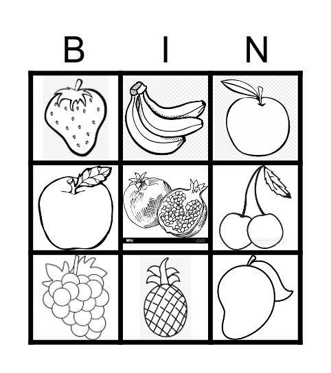 Fruits Bingo Card Bingo Card