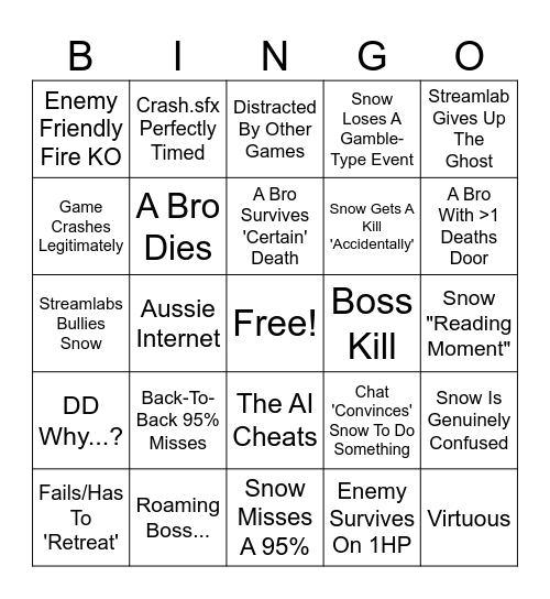 The Indomitable Snowman's DD Bingo Card