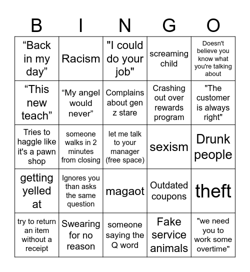 Minimum Wage bingo Card