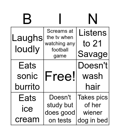 Kenna Bingo Card