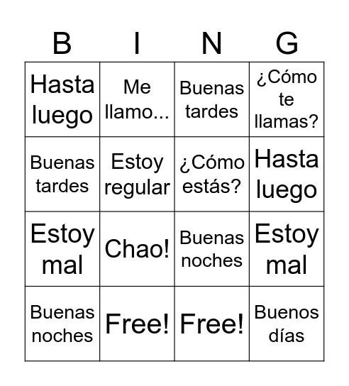 Saludos y presentaciones Bingo Card