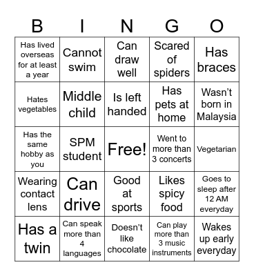 Human Bingo Card