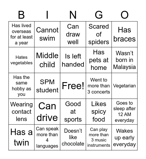 Human Bingo Card